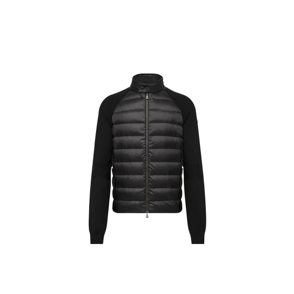 Wool Blend Padded Zip-Up Cardigan in Black