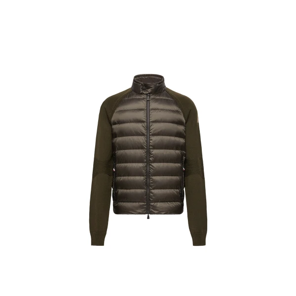 Moncler Wool Blend Padded Zip-Up Cardigan in Dark Green | Men's Knitwear | Coveti