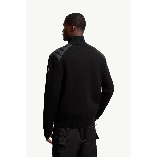 Moncler Wool Blend Padded Zip-Up Knit Cardigan in Black, view 5 | Men's Knitwear | Coveti