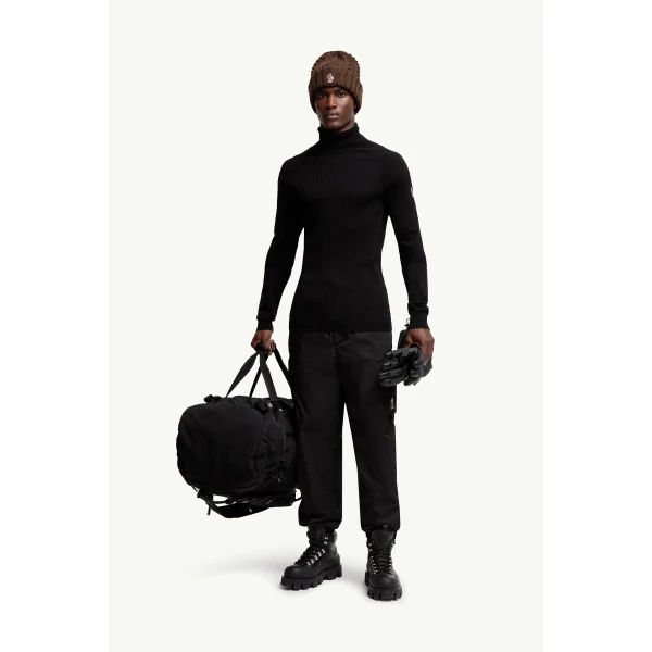 Moncler Wool Blend Polo Neck Jumper in Black, view 2 | Men's Skiwear | Coveti