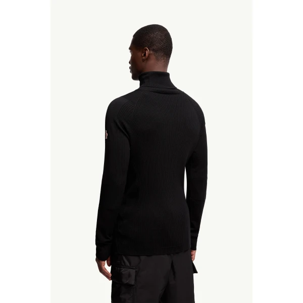 Moncler Wool Blend Polo Neck Jumper in Black, view 5 | Men's Skiwear | Coveti