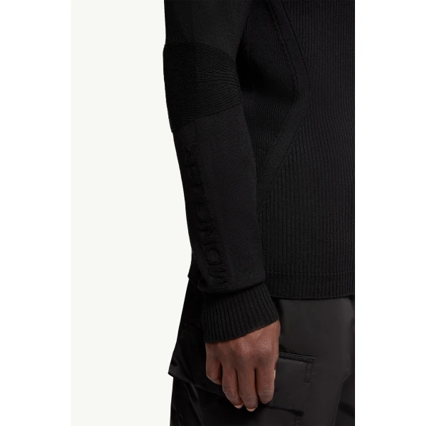 Moncler Wool Blend Polo Neck Jumper in Black, view 6 | Men's Skiwear | Coveti