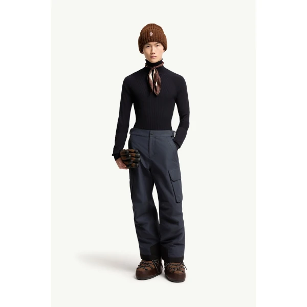 Moncler Wool Blend Polo Neck Jumper in Dark Blue, view 2 | Men's Skiwear | Coveti