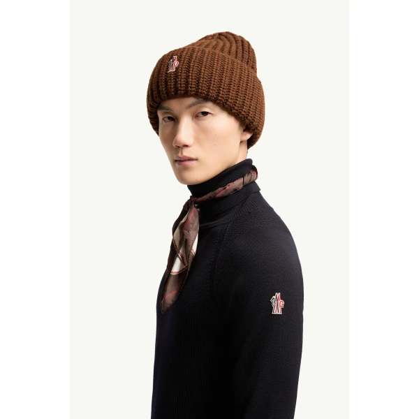 Moncler Wool Blend Polo Neck Jumper in Dark Blue, view 3 | Men's Skiwear | Coveti