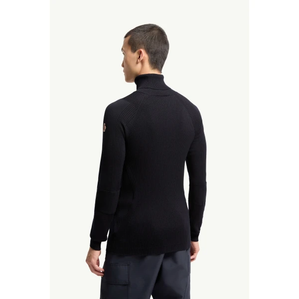 Moncler Wool Blend Polo Neck Jumper in Dark Blue, view 5 | Men's Skiwear | Coveti