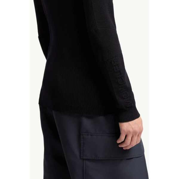 Moncler Wool Blend Polo Neck Jumper in Dark Blue, view 6 | Men's Skiwear | Coveti