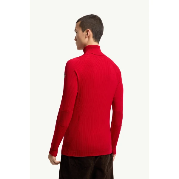 Moncler Wool Blend Polo Neck Jumper in Red, view 5 | Men's Skiwear | Coveti