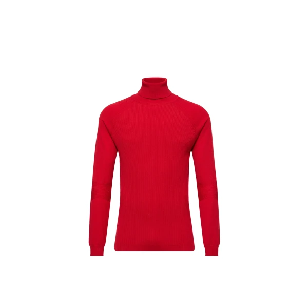 Moncler Wool Blend Polo Neck Jumper in Red | Men's Skiwear | Coveti