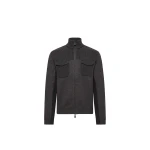 Moncler Wool Blend Polo Neck Zip-Up Cardigan in Dark Gray | Men's Knitwear | Coveti