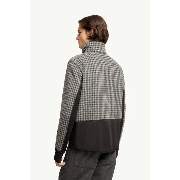 Moncler Wool Blend Vichy Zip-Up Sweatshirt in Black & White, view 5 | Men's Sweatshirts | Coveti