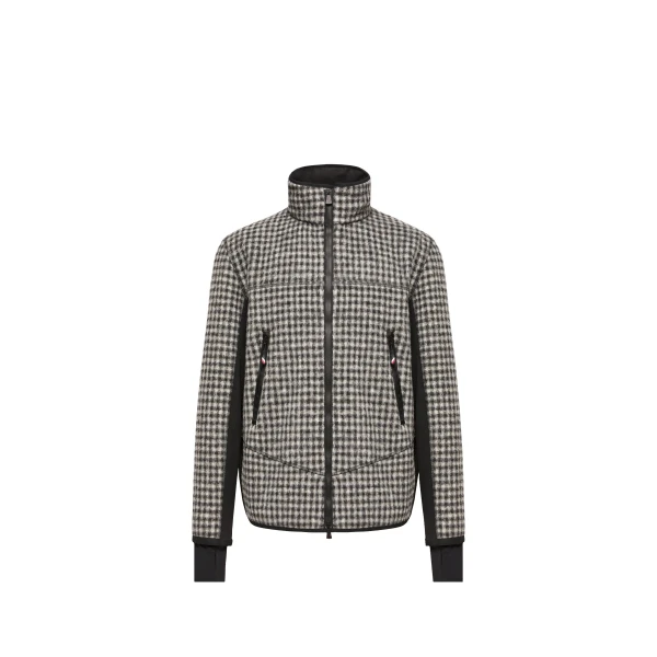 Wool Blend Vichy Zip-Up Sweatshirt in Black & White