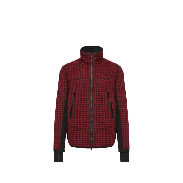 Wool Blend Vichy Zip-Up Sweatshirt in Red & Black