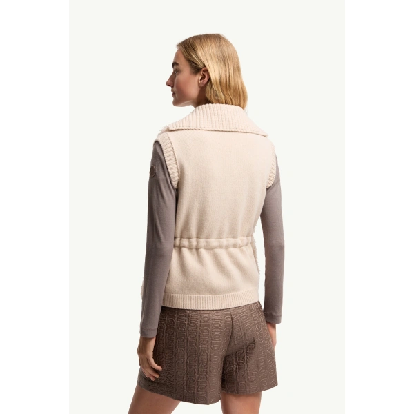 Moncler Wool & Cashmere Blend Down Gilet in Light Beige, view 5 | Women's Vests and Gilets | Coveti