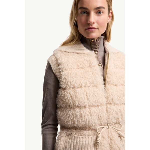 Moncler Wool & Cashmere Blend Down Gilet in Light Beige, view 6 | Women's Vests and Gilets | Coveti