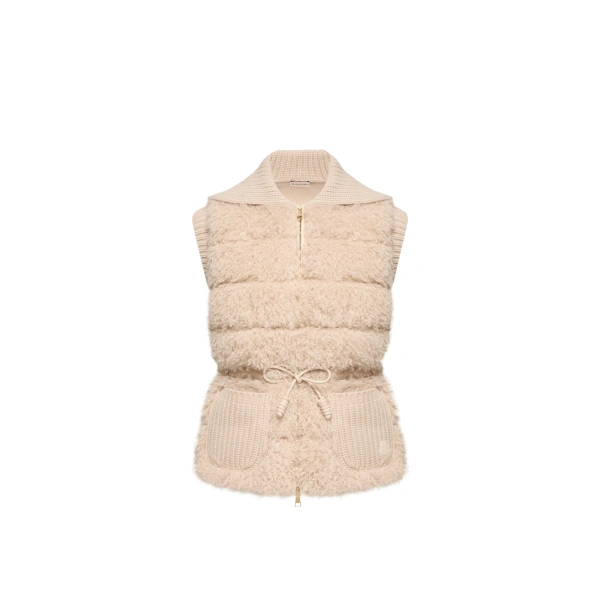 Moncler Wool & Cashmere Blend Down Gilet in Light Beige | Women's Vests and Gilets | Coveti