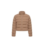 Moncler Wool & Cashmere Blend Padded Cardigan in Camel Beige | Women's Cardigans | Coveti