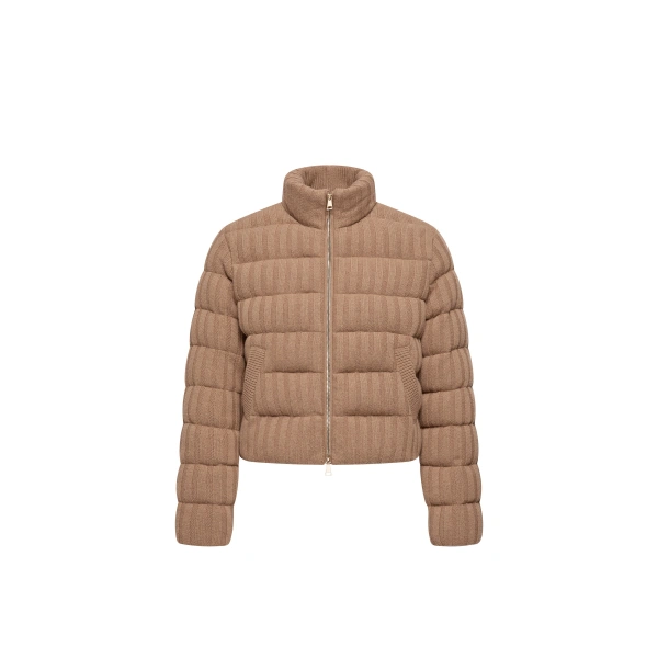 Wool & Cashmere Blend Padded Cardigan in Camel Beige