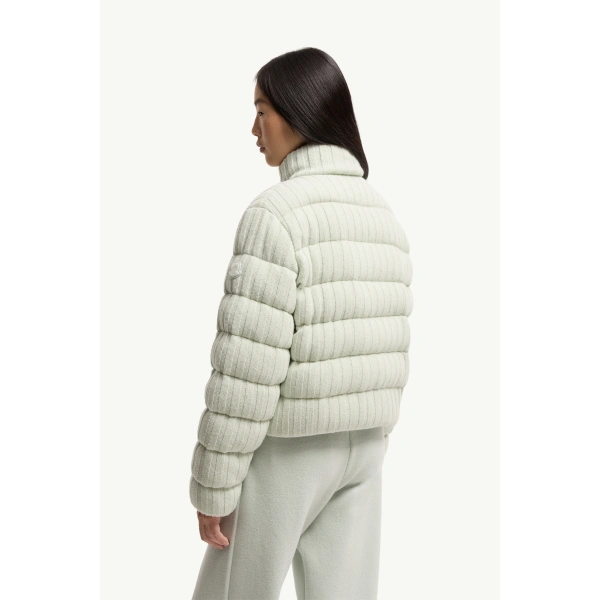 Moncler Wool & Cashmere Blend Padded Cardigan in Light Green, view 5 | Women's Cardigans | Coveti