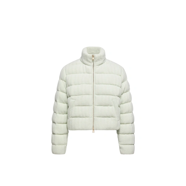 Wool & Cashmere Blend Padded Cardigan in Light Green