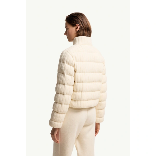 Moncler Wool & Cashmere Blend Padded Cardigan in White Ivory, view 5 | Women's Cardigans | Coveti