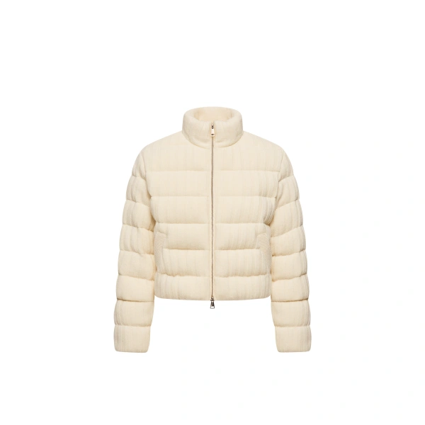 Wool & Cashmere Blend Padded Cardigan in White Ivory
