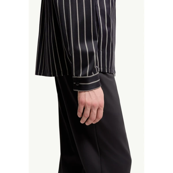 Moncler Wool & Cotton Striped Hooded Shirt Jacket in Blue & White, view 6 | Men's Jackets | Coveti