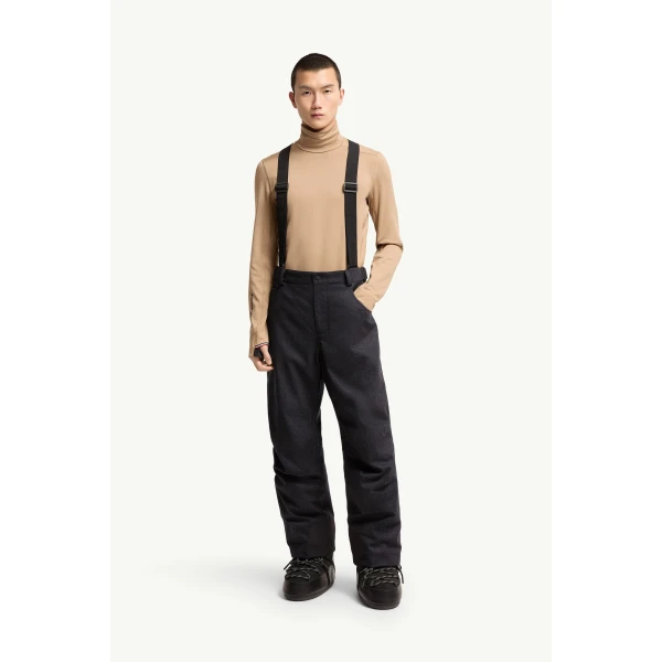 Moncler Wool Denim Ski Bib in Dark Blue, view 4 | Men's Skiwear | Coveti
