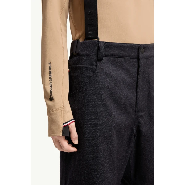 Moncler Wool Denim Ski Bib in Dark Blue, view 6 | Men's Skiwear | Coveti