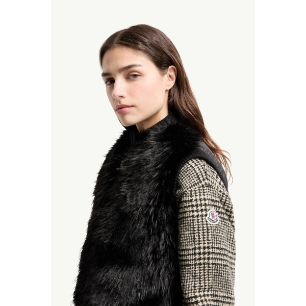 Moncler Wool Down Gilet in Black, view 3 | Women's Vests and Gilets | Coveti