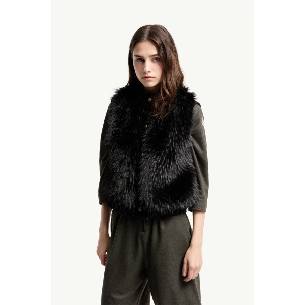 Moncler Wool Down Gilet in Black, view 4 | Women's Vests and Gilets | Coveti