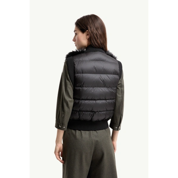 Moncler Wool Down Gilet in Black, view 5 | Women's Vests and Gilets | Coveti