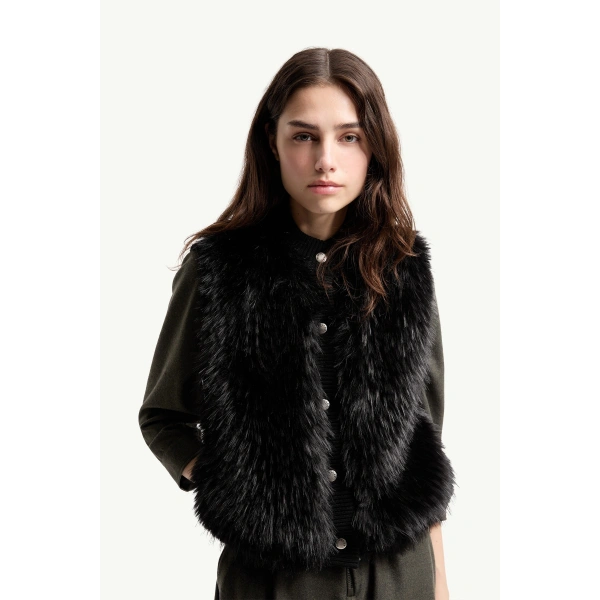 Moncler Wool Down Gilet in Black, view 6 | Women's Vests and Gilets | Coveti