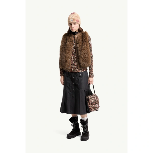 Moncler Wool Down Gilet in Camel Beige, view 2 | Women's Vests and Gilets | Coveti