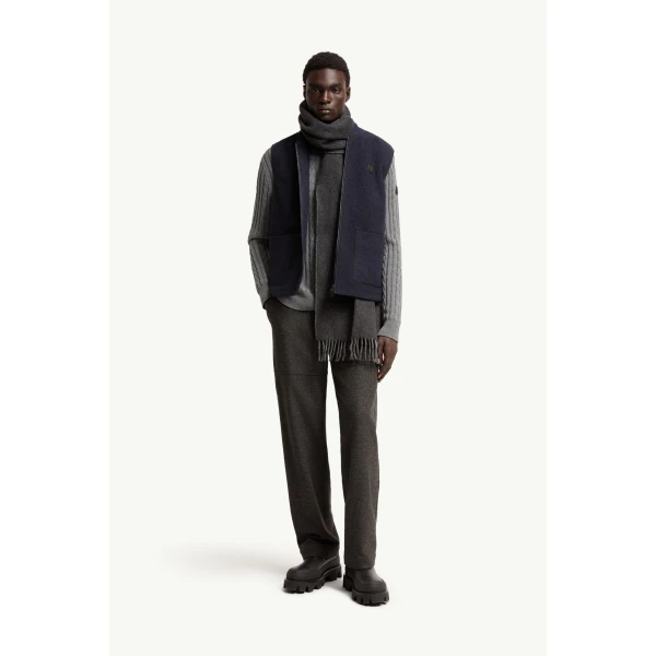 Moncler Wool Zip-Up Gilet in Navy Blue, view 2 | Men's Jackets | Coveti