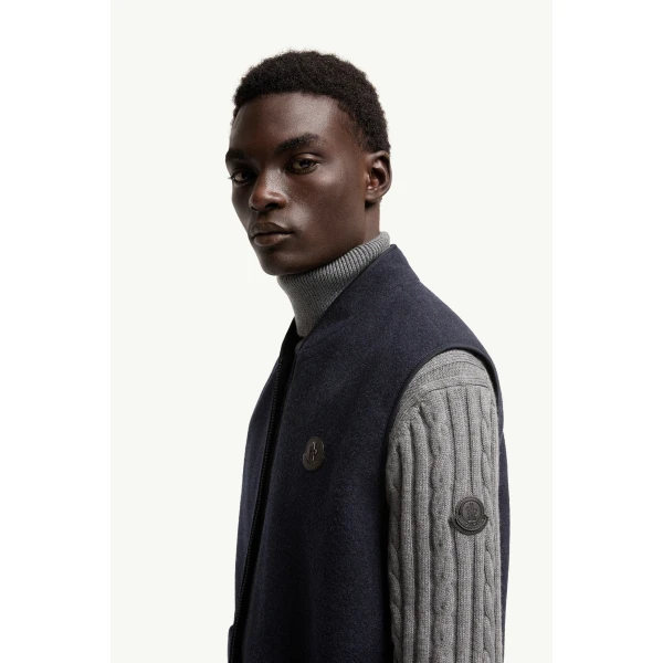 Moncler Wool Zip-Up Gilet in Navy Blue, view 3 | Men's Jackets | Coveti