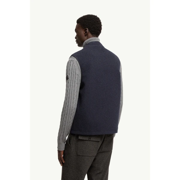 Moncler Wool Zip-Up Gilet in Navy Blue, view 5 | Men's Jackets | Coveti