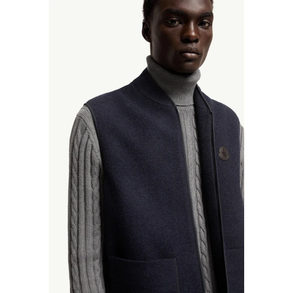 Moncler Wool Zip-Up Gilet in Navy Blue, view 6 | Men's Jackets | Coveti