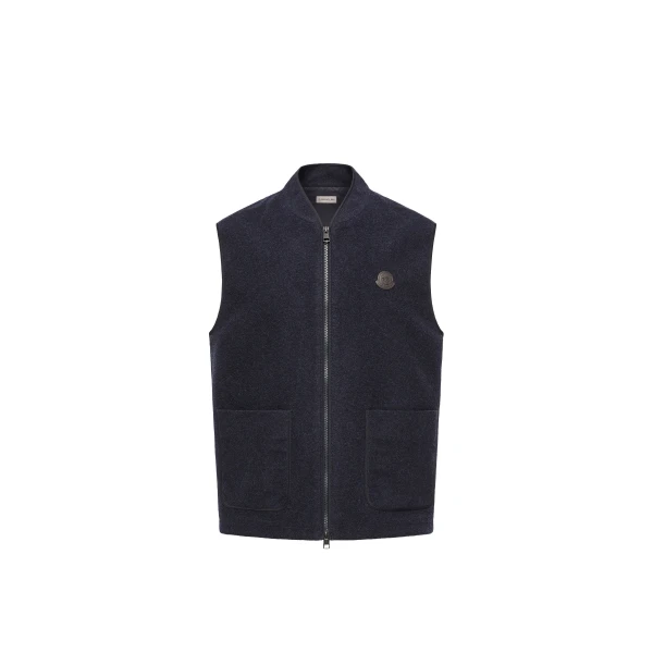 Moncler Wool Zip-Up Gilet in Navy Blue | Men's Jackets | Coveti