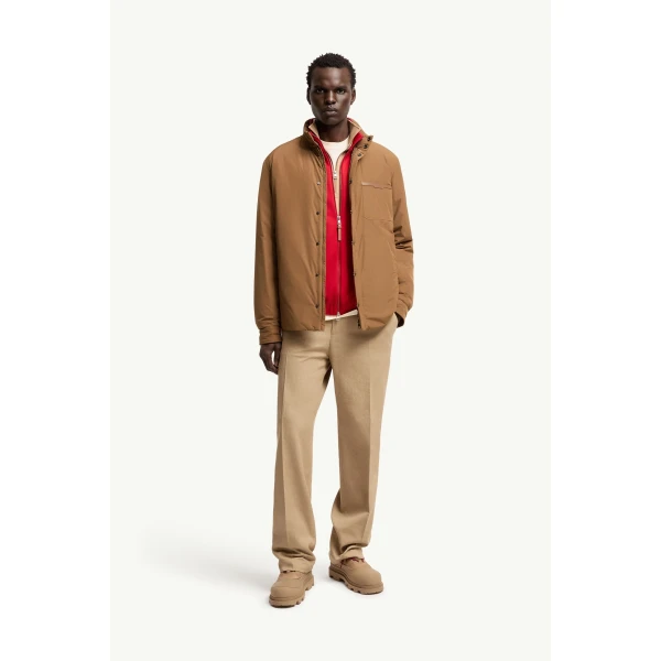 Moncler Yndale Short Down Jacket in Light Brown, view 2 | Men's Jackets | Coveti