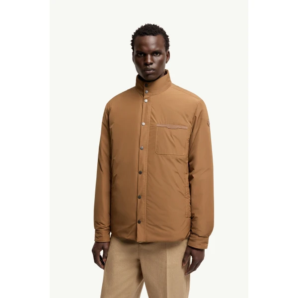 Moncler Yndale Short Down Jacket in Light Brown, view 4 | Men's Jackets | Coveti