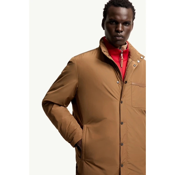 Moncler Yndale Short Down Jacket in Light Brown, view 6 | Men's Jackets | Coveti