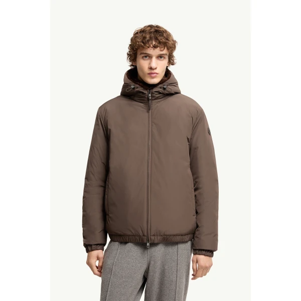 Moncler Zambood Hooded Short Down Jacket in Brown, view 4 | Men's Jackets | Coveti