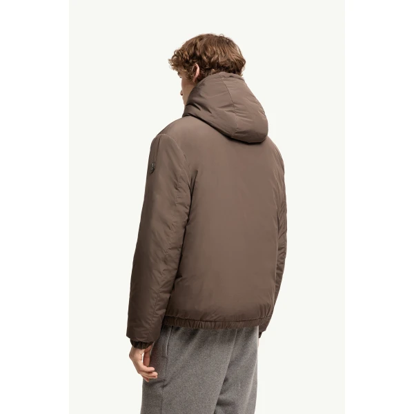 Moncler Zambood Hooded Short Down Jacket in Brown, view 5 | Men's Jackets | Coveti