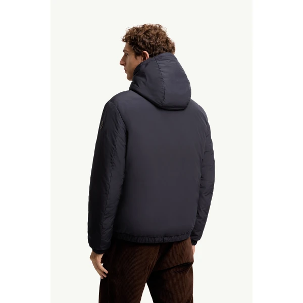 Moncler Zambood Hooded Short Down Jacket in Navy Blue, view 5 | Men's Jackets | Coveti