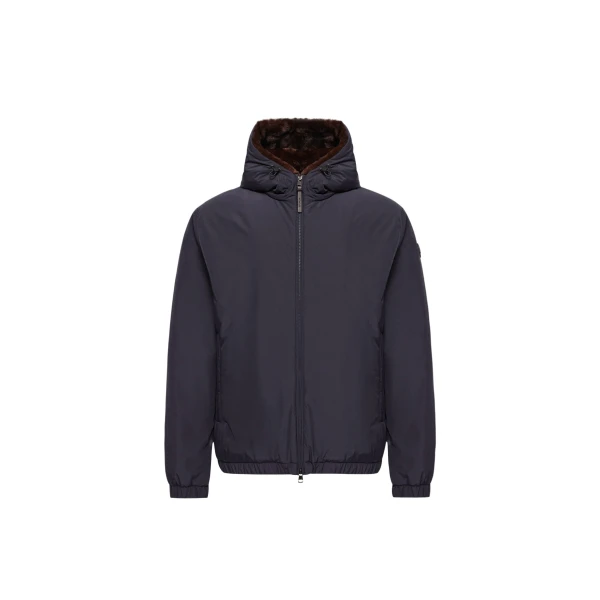 Moncler Zambood Hooded Short Down Jacket in Navy Blue | Men's Jackets | Coveti