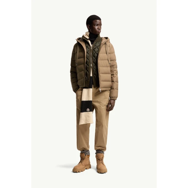 Moncler Zeflor Hooded Down Jacket in Camel Beige, view 2 | Men's Jackets | Coveti