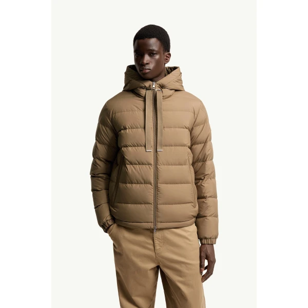 Moncler Zeflor Hooded Down Jacket in Camel Beige, view 4 | Men's Jackets | Coveti