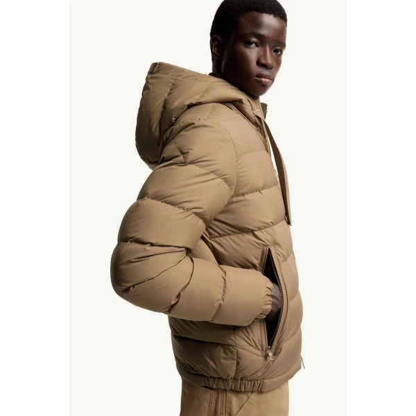 Moncler Zeflor Hooded Down Jacket in Camel Beige, view 6 | Men's Jackets | Coveti