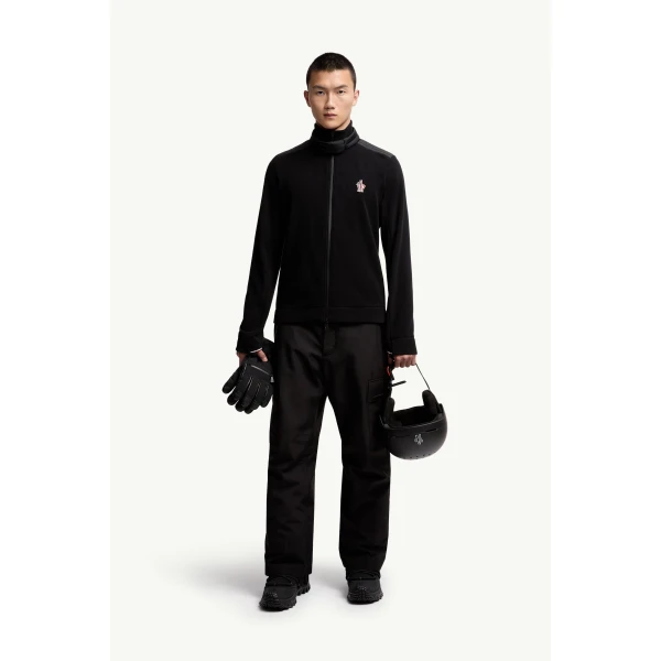 Moncler Zip-Up Polo Neck Sweatshirt in Black, view 2 | Men's Sweatshirts | Coveti