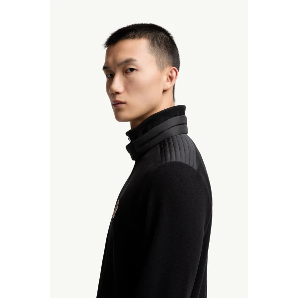 Moncler Zip-Up Polo Neck Sweatshirt in Black, view 3 | Men's Sweatshirts | Coveti